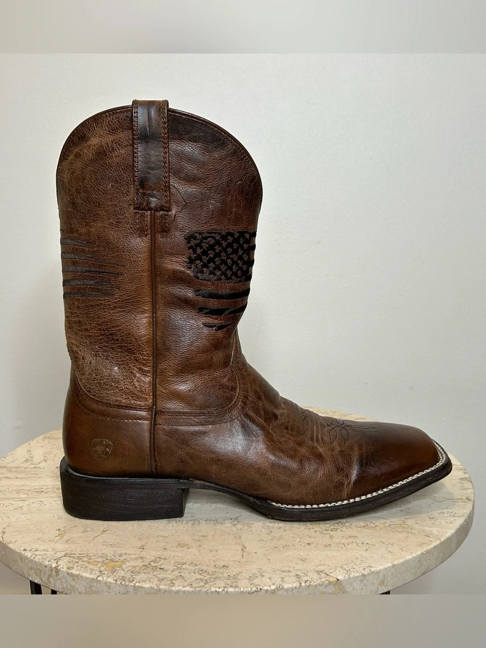 Ariat Men's Brown Leather Cowboy Boots with Stitch Accents Size 11.5D